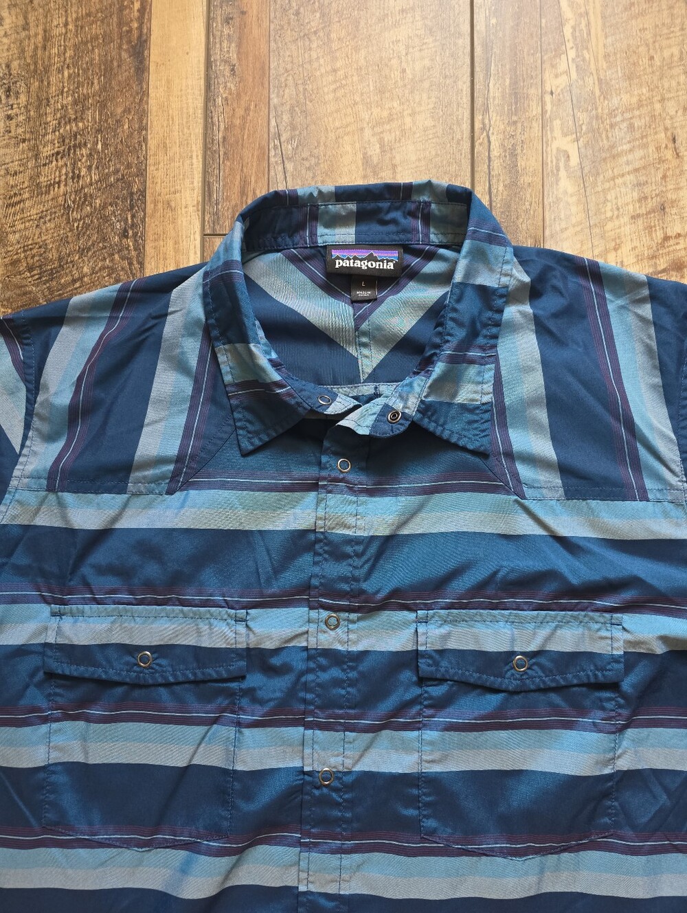 Patagonia - Short-Sleeved Western Snap Technical Shirt - L - Blue Multi